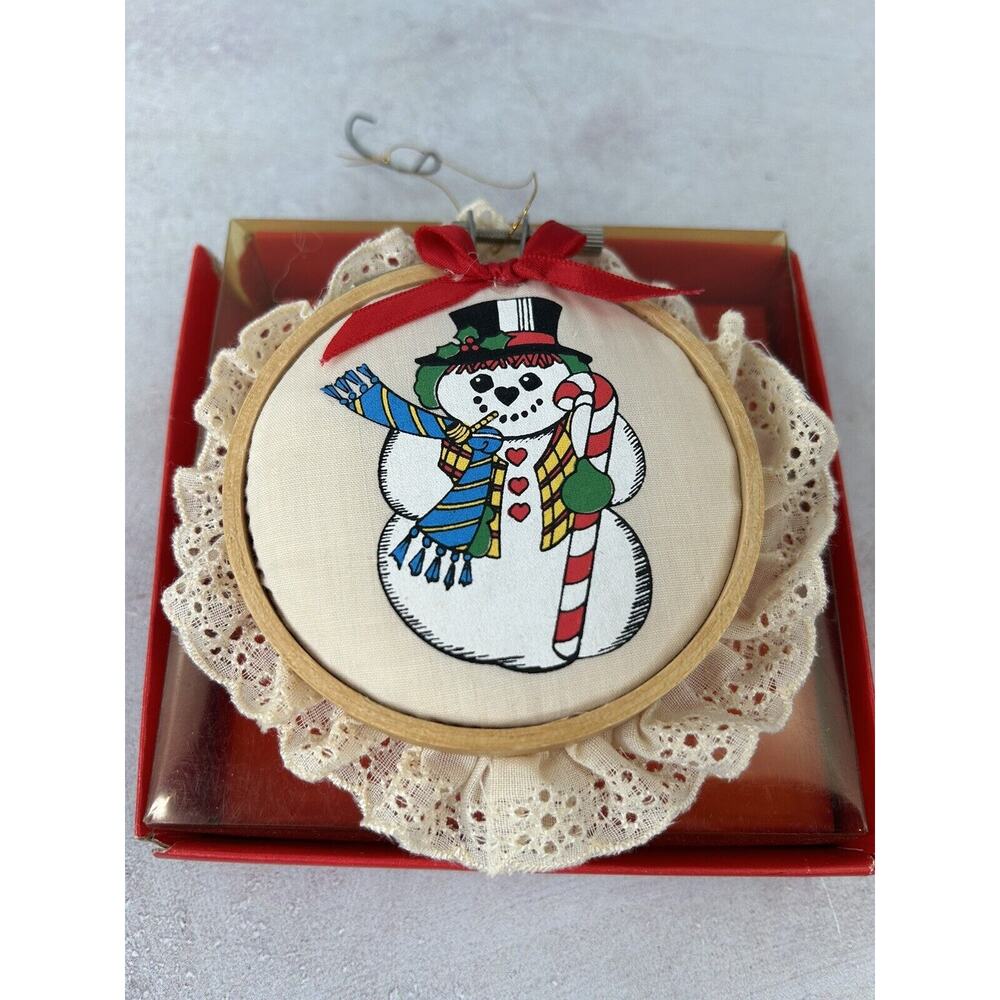 Vintage 1985 Giftco Heart Warmers Wood and Cloth‎ Christmas Ornament Snowman